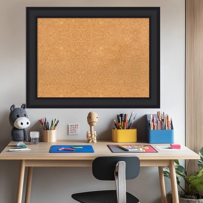 Oliver Black Wood Framed Cork Board - Bulletin Board, Organization Board, Pin Board