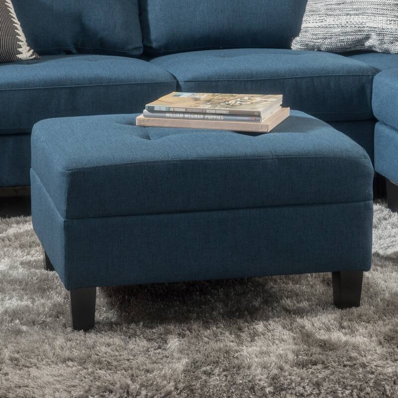 Tiernan Tufted Fabric Ottoman by Christopher Knight Home - Navy Blue