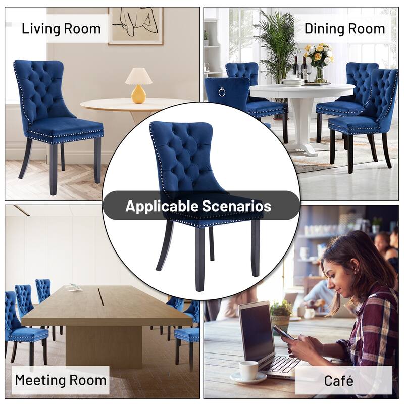 Set of 2 Modern Glam Velvet Dining Chairs - Armless TuftedAccent Side Chairs with Nailhead Trim & Ring Handle