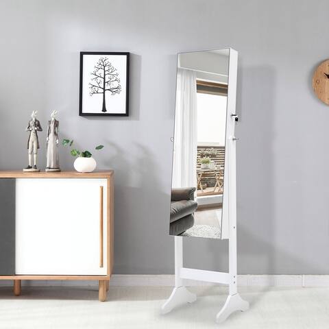 61 in. White MDF Jewelry Mirror Cabinet with Interior Mirror