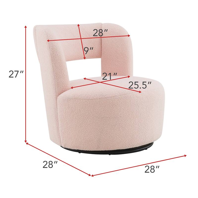 Teddy Fabric Swivel Barrel Chair, Small Upholstered Single Sofa Chair, Round Accent Chair with Curved Backrest