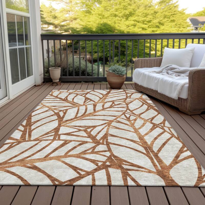 Machine Washable Indoor/ Outdoor Chantille Modern Palms Rug - Paprika - 3' x 5'