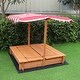 preview thumbnail 4 of 9, Critter Sitters Children's Wooden Sand Box with 2 Foldable Benches, Red and White Striped Canopy, and Bottom Liner