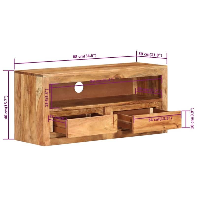 vidaXL TV Stand 34.6"x11.8"x15.7" Solid Wood Acacia - 34.6" x 11.8" x 15.7"