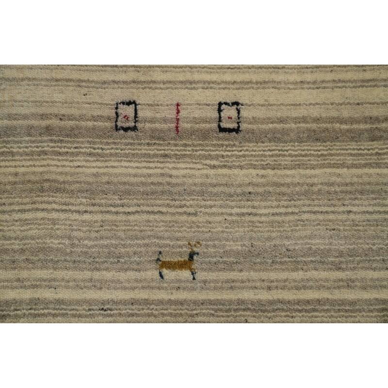 Hand Knotted Oriental 100% Wool Carpet Tribal Animal Pictorial Beige & Ivories Gabbeh Area Rug - 9' 0'' X 5' 11''