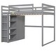 preview thumbnail 6 of 11, Grey Full Size Loft Bed with Storage Shelves & Wardrobe, Space Saving Wood Loft Bed Frame with LED Light for Kids Teens Adults