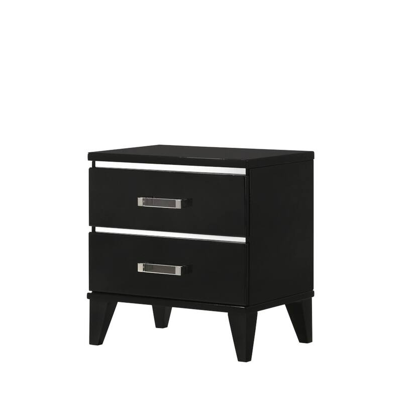 Black Finish Nightstand with Two Spacious Drawers and Safety Stop