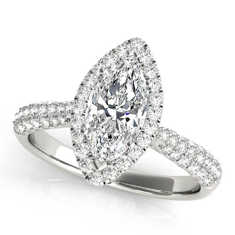 Auriya 14k White Gold Lab Grown Marquise Diamond Halo Engagement Ring 0.50 to 5.00 ct. tw. (F-G VS) - 3.00 ct. center - 7.5