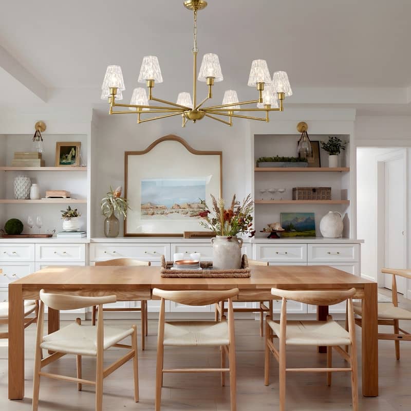 Adjustable Brass Chandelier Modern Mid-Century Pendant Light with Glass Shades for Dining Room Kitchen Island