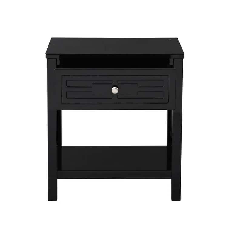 Dylan Wooden End Side Table Nightstand with Glass Top and Drawer