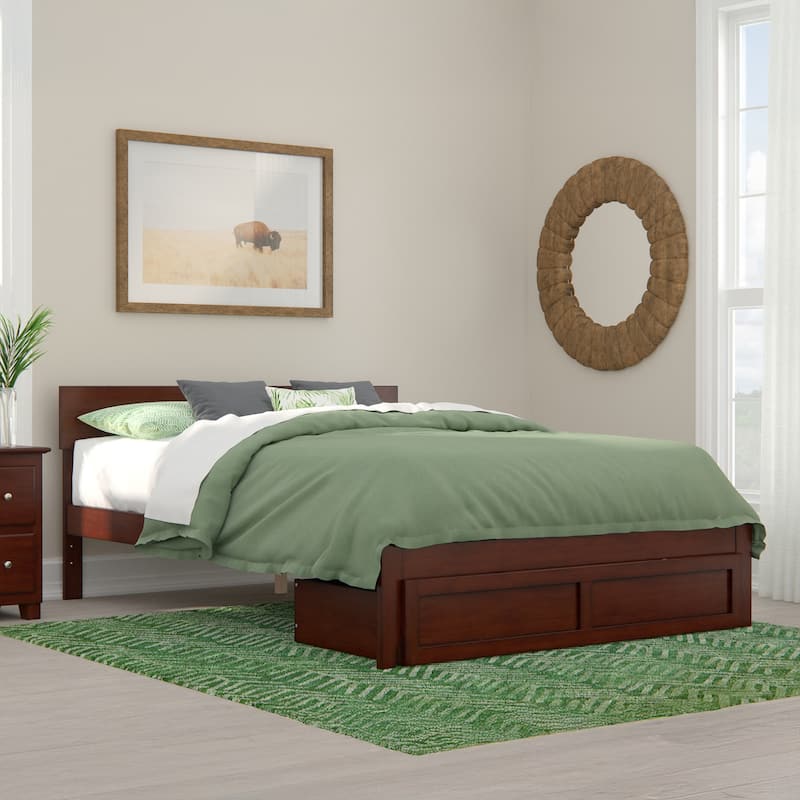 AFI Boston Platform Bed with Foot Drawer - Walnut - Queen