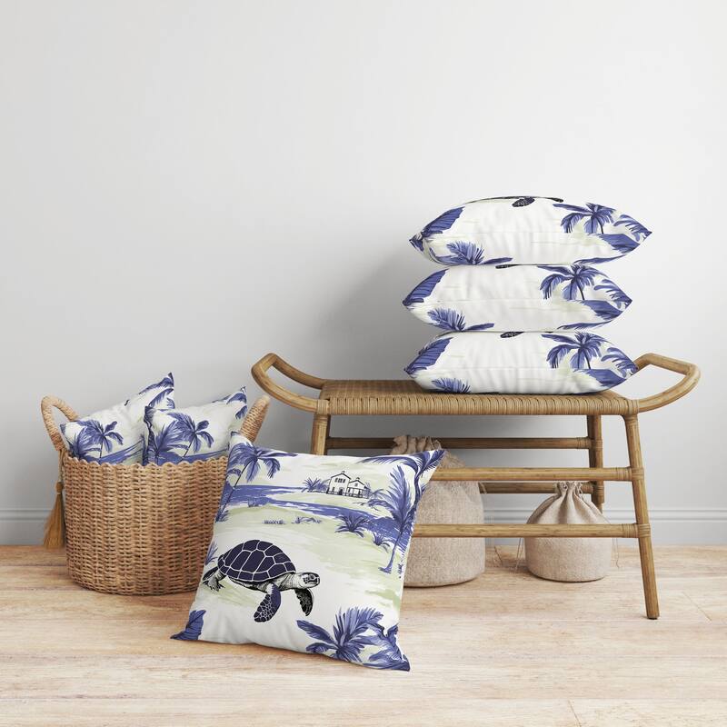 Sandy Shores Turtle Faux Suede Reversible Throw Pillow Blue and Green