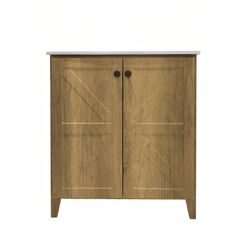 30" Folding Floor Cabinet with Ceramic Sink - Patented 1-Min Install, Space-Saving, American Style