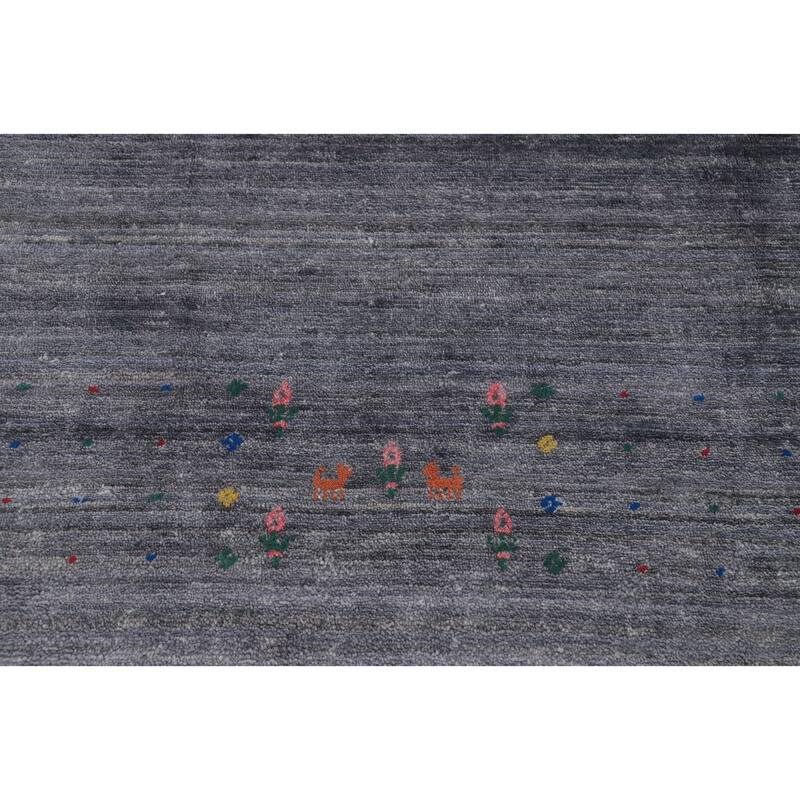 Hand Knotted Oriental Viscose Silk Carpet Tribal Animal Pictorial Greys & Charcoal Gabbeh Area Rug - 12' 1'' X 9' 0''