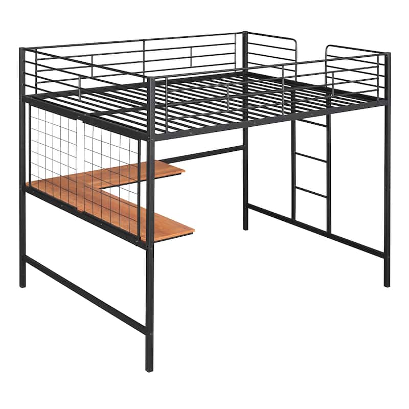 Full Metal Loft Bed with Desk and Metal Grid