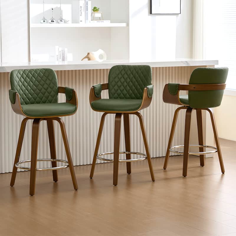 26-Inch Upholstered Swivel Counter Height Bar Stool with Armrests - 36.6"H x19.5"W x 21.3"D