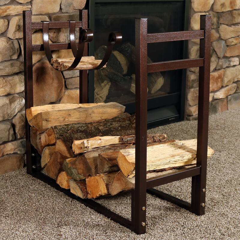 Log Rack and Kindling Holder 30" Steel with Bronze Finish Wood Storage - Bronze|Bronze