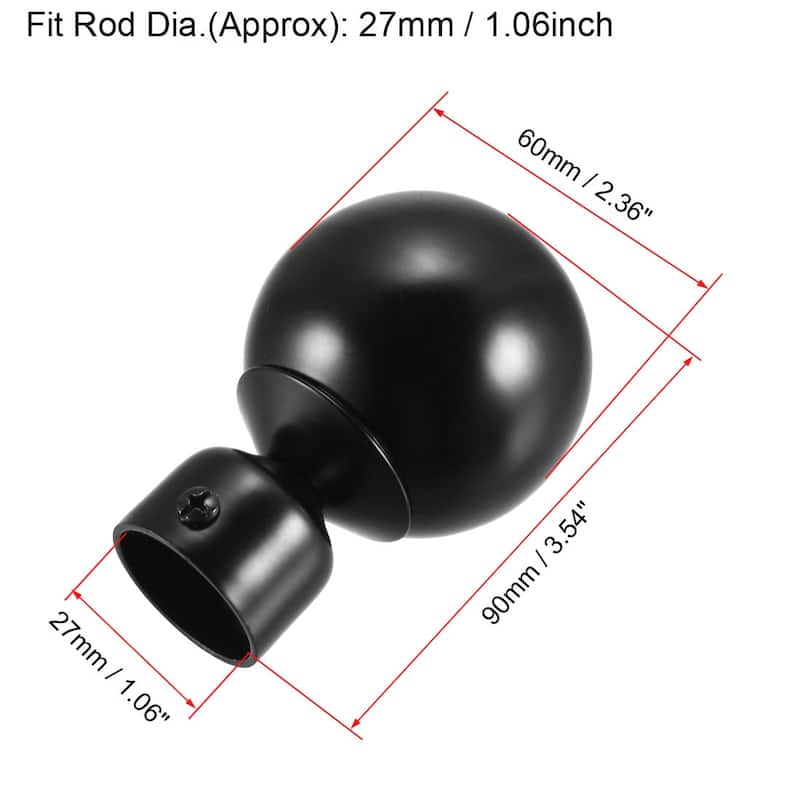 Curtain Rod Finials Iron Ball Cap End for 28mm Drapery Pole Black 90mm x 60mm