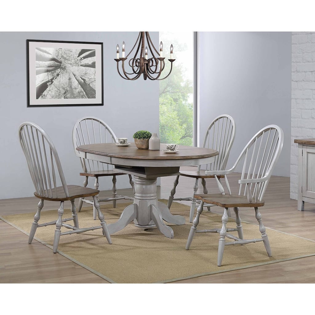 Extendable Dining Table Set - 42" to 60" Round/Oval, 2 Chairs, Gray/Brown Wood