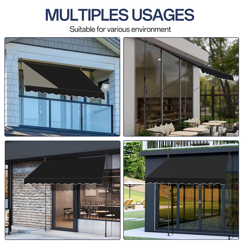 Retractable Patio Awning with 180g PU-Coated Polyester Fabric Aluminum and Steel Frame Adjustable 0 to 90 Degrees