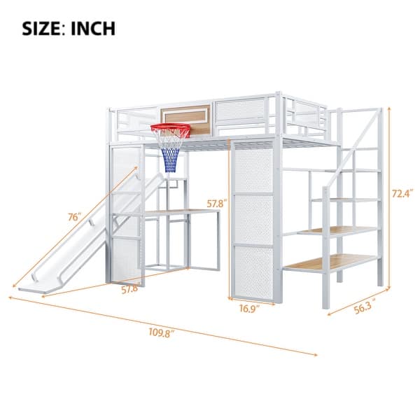 dimension image slide 0 of 2, Multi-Functional Full Size Metal Loft Bed with Built-in Desk by Harper&Bright Designs