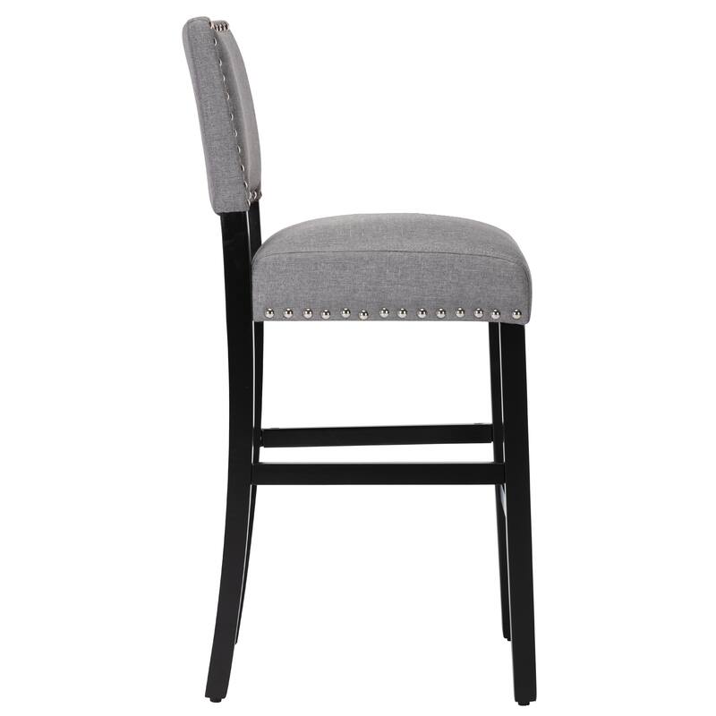 28 Inches Fabric Barstools Upholstered Bar stools Pub Chairs with Back and Silver Nailhead Trim Set of 2