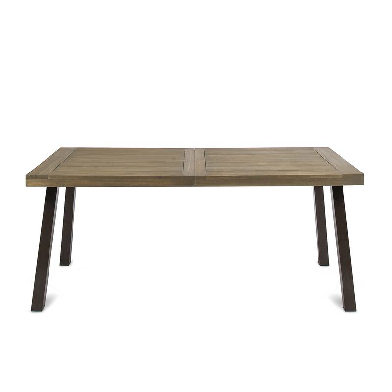 Della Outdoor Acacia Wood Dining Table with Metal Legs, Grey Finish / Rustic Metal