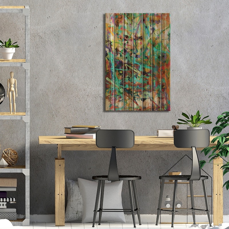 Pollock Wink XXVII Print On Wood by Angel Estevez - Multi-Color