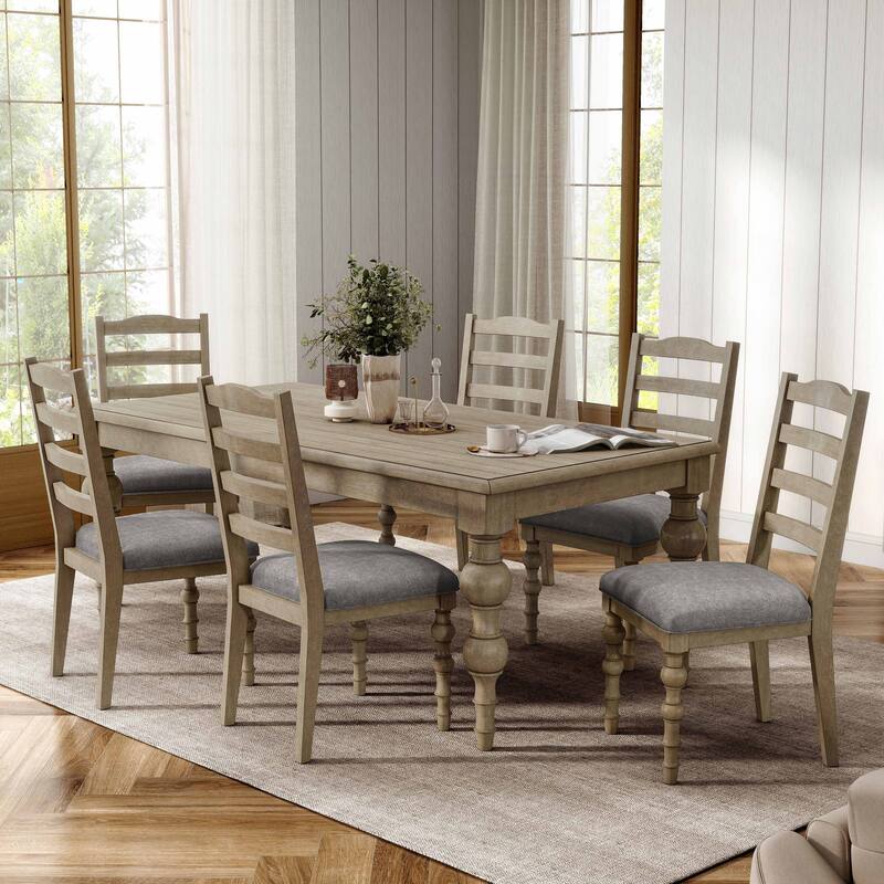 Furniture of America Trenden Modern Farmhouse 7-Piece Solid Wood 78-inch Dining Set - Light Washed White