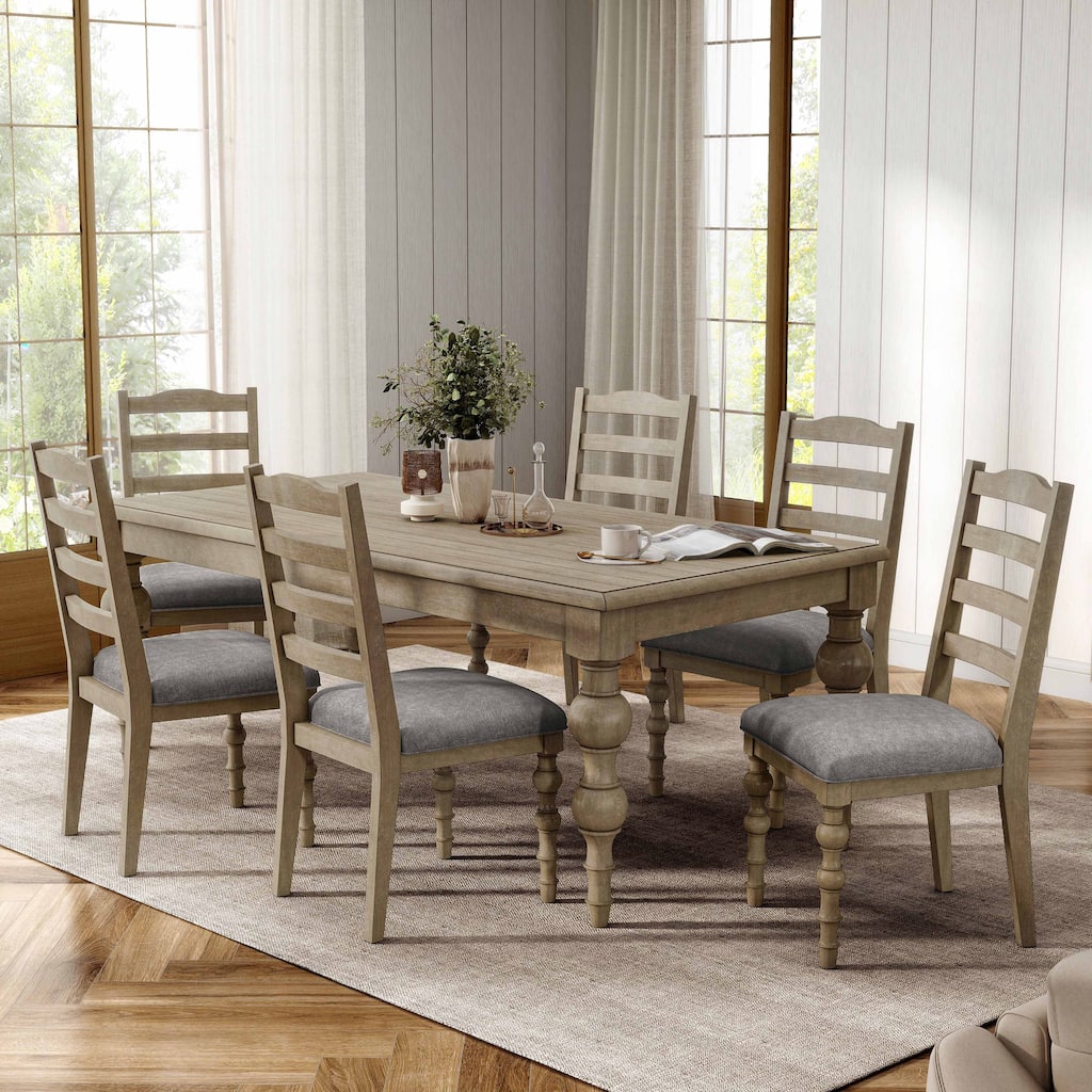 Furniture of America Trenden Modern Farmhouse 7-Piece Solid Wood 78-inch Dining Set