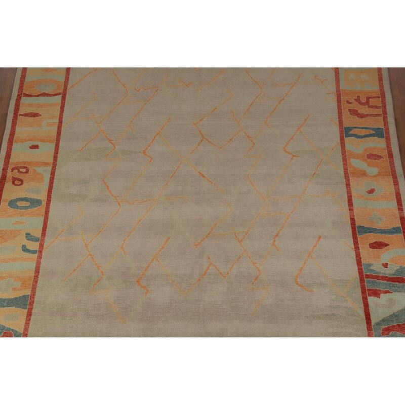 Hand Knotted Oriental 100% Wool Carpet Transitional Geometric Beige & Ivories Oushak Area Rug - 9' 1'' X 8' 0''