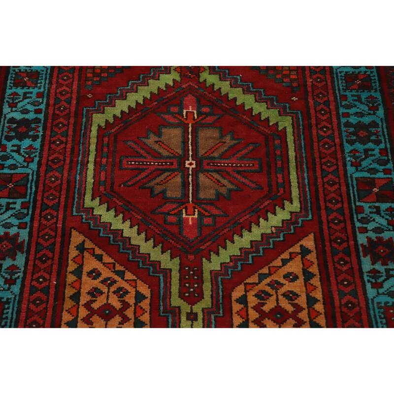 Hand Knotted Oriental 100% Wool Carpet Traditional Geometric Red Ardebil Runner Rug - 10' 8'' X 3' 4''