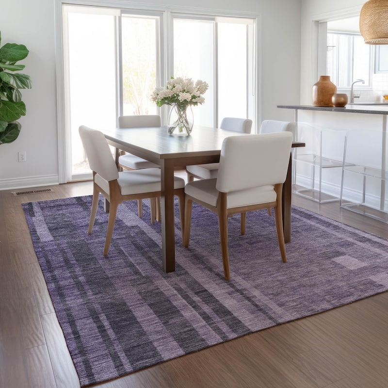 Machine Washable Indoor/ Outdoor Modern Stripes Chantille Rug