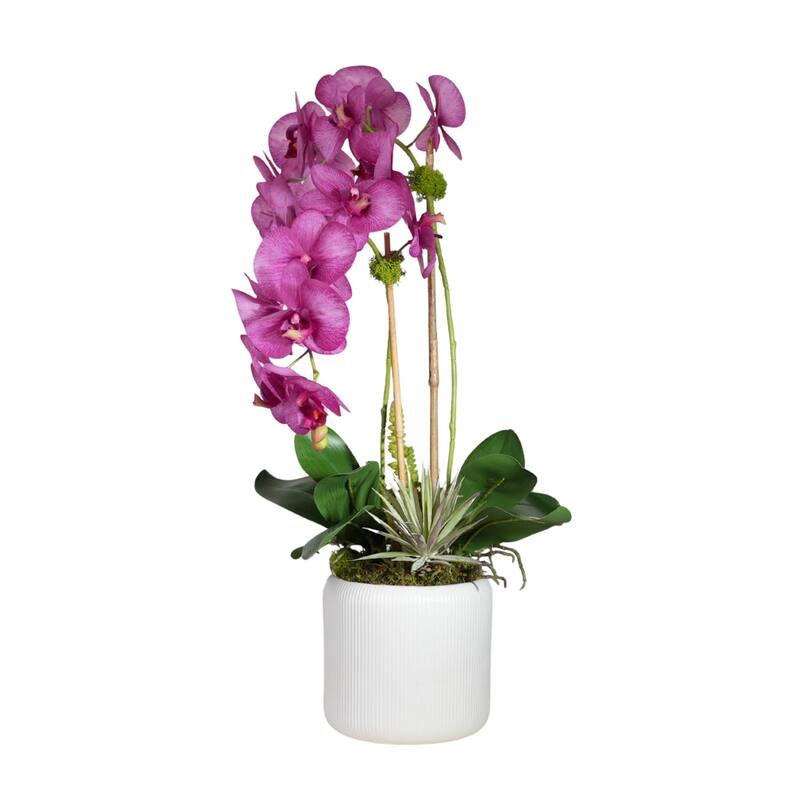Real Touch Purple Orchid Flower Arrangement in White Pot