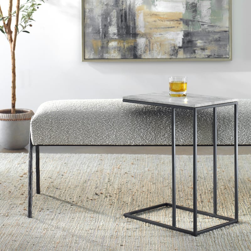 Porch & Den Black Metal and White Marble Accent Table