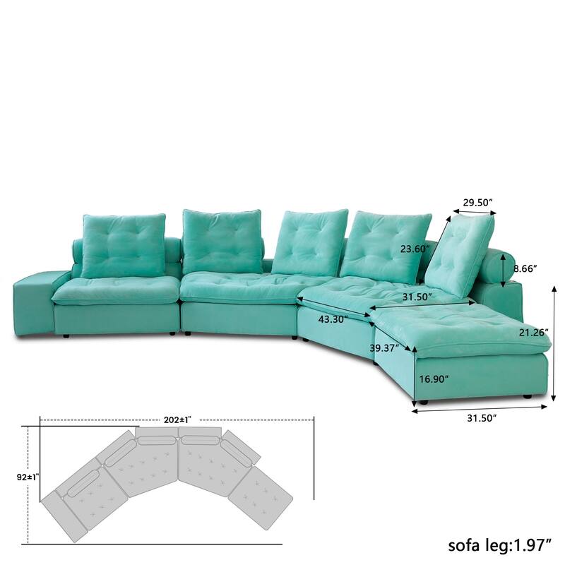 Stupendous Miami Modular Sofa Down Filled Curved Cloud Sectional Sofa 4 Seater with Ottoman
