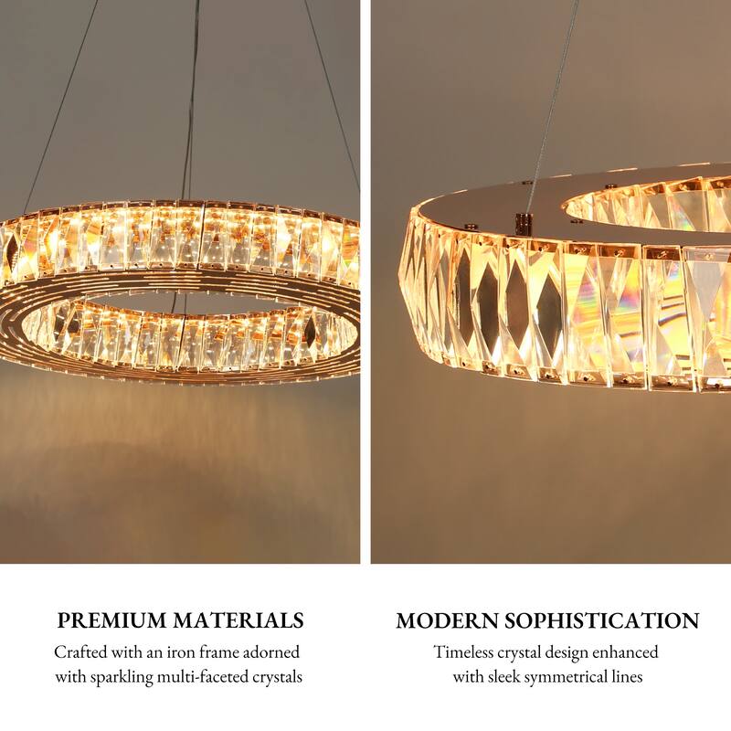 Modern Glam LED 1-Light Crystal Chandelier Drum Ring Lights for Dining Living Room Bedroom - D22" x H3.3"