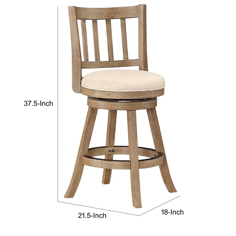 24 Inch Solid Wood Swivel Counter Stool, Slatted - 21.5 L x 18 W x 37.5 H