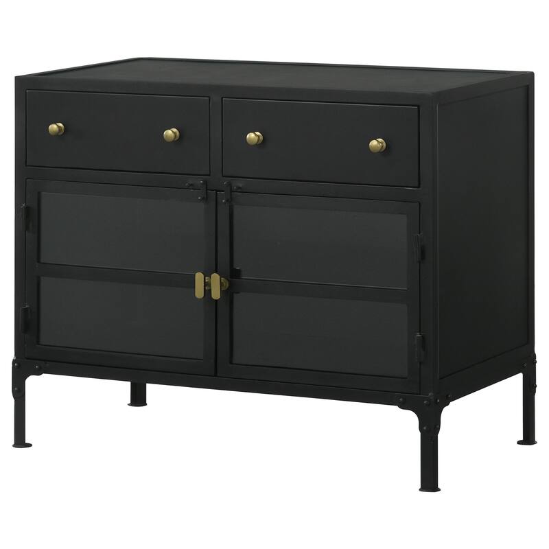 2-Drawer Metal Accent Storage Cabinet Matte Black - Industrial Tall Organizer with Adjustable Shelves and Glass
