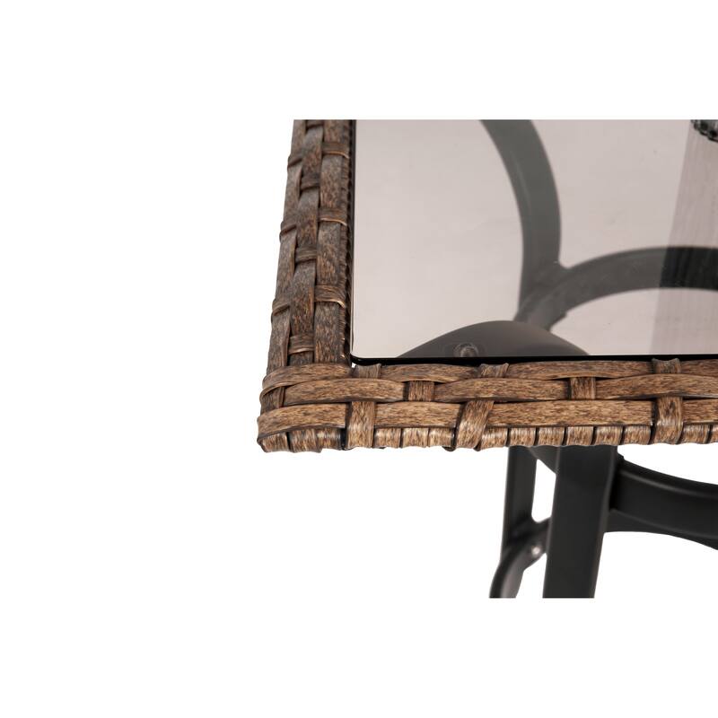 Rattan Bar Stools with Glass Table, 3-Piece Patio Set for Balcony, Garden, and Outdoor Spaces