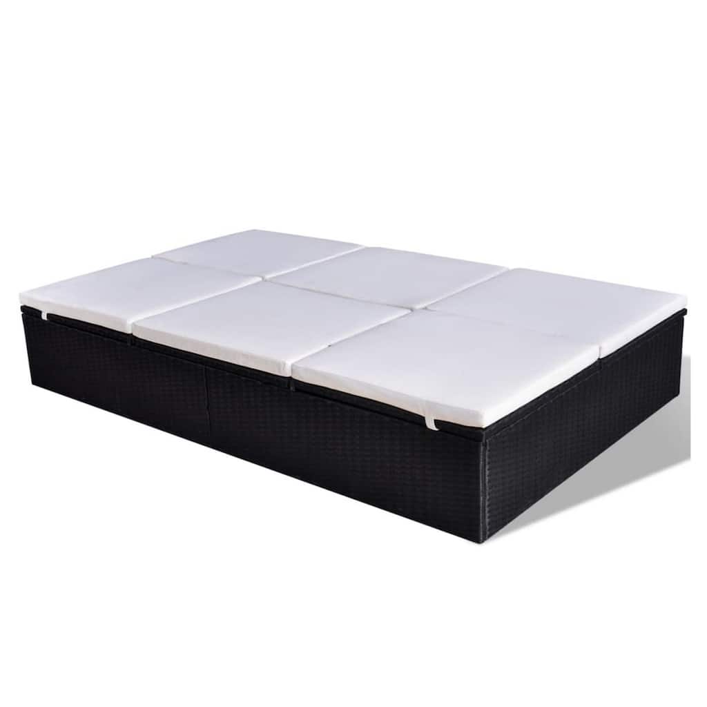 Double Sun Chaise Lounger, White Polyester, Black PE Rattan, 76 Inch
