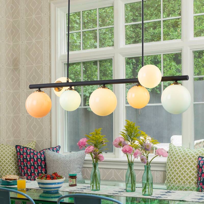 Modern 5-Light Linear Globe Chandelier Kitchen Island Pendant Light - Black