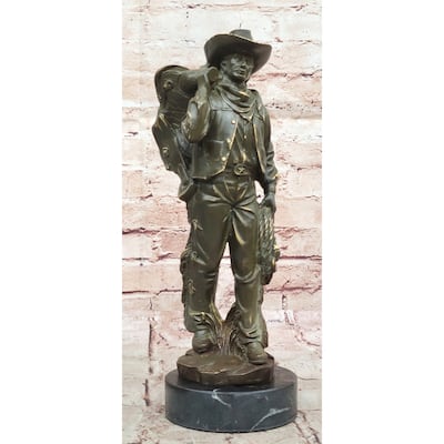 Cowboy With Saddle Bronze Sculpture - Wild West Rancher Western Art