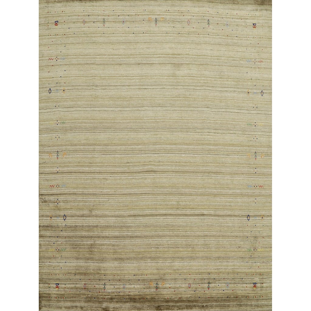 Hand Knotted Oriental Viscose Silk Carpet Tribal Animal Pictorial Yellow & Gold Gabbeh Area Rug - 9' 2'' X 9' 3''