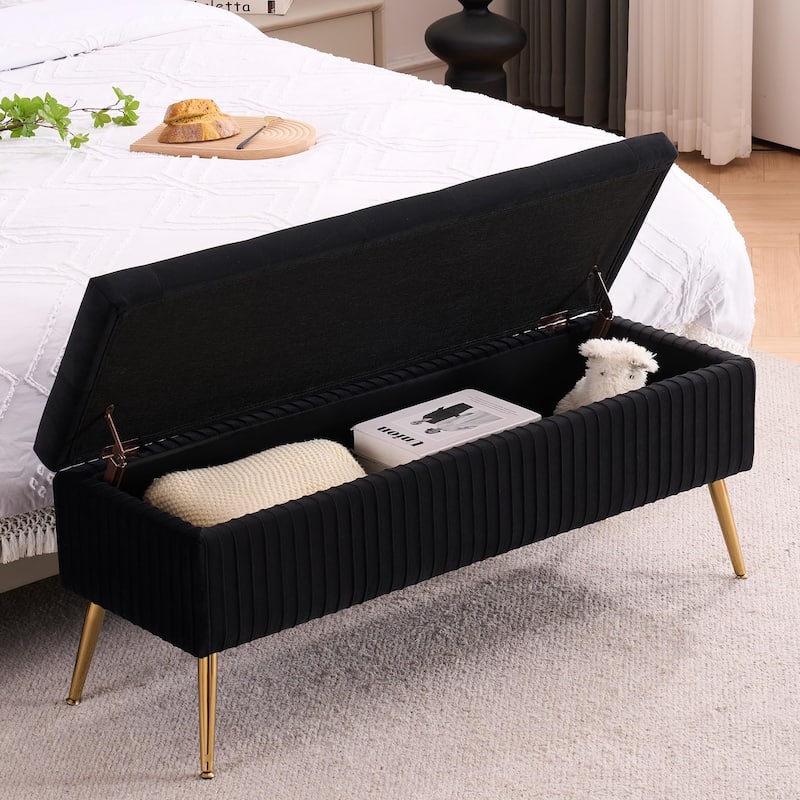 Velvet Storage Bench for Bedroom,End of Bed Bench for King Size Bed, Modern Upholstered Long Ottoman Bench for Entryway - 45" Wide - Black