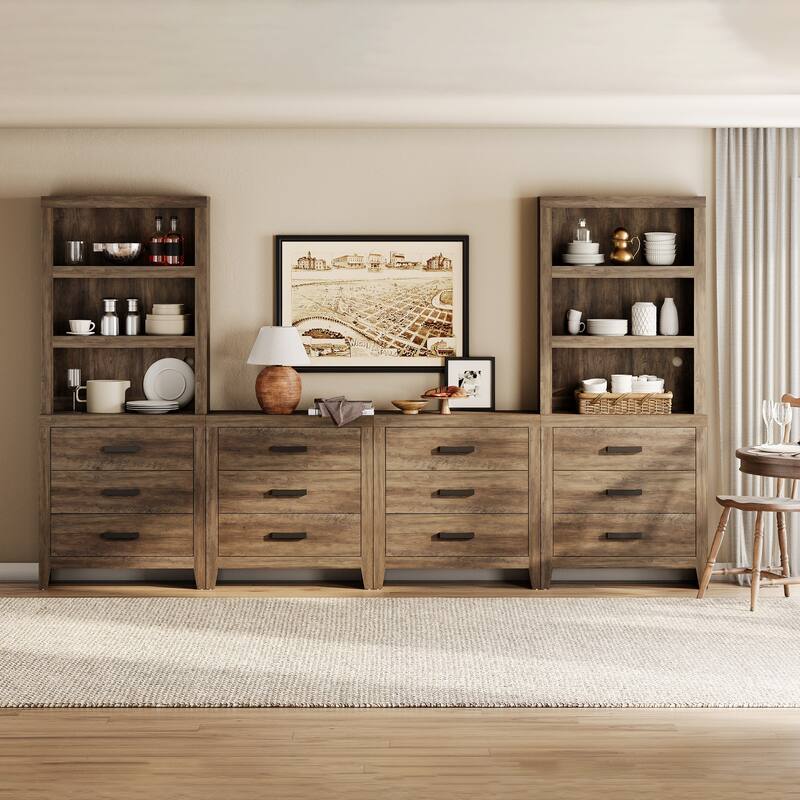 WAMPAT Farmhouse TV Stand for 75 inch TVs, Modular Media Console with Storage Drawers - Brown