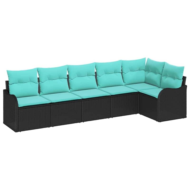 vidaXL 6/7 Garden Sofa Set with Cushions Black/Brown/Grey Poly Rattan - 113.2 x 48.2 x 27.2