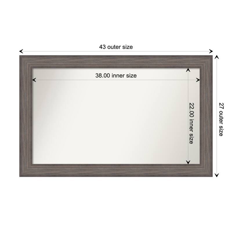 Country Barnwood Framed Non-Beveled Custom Wall Mirror, Bathroom Vanity Mirror - Outer Size: 43.25 x 27.25