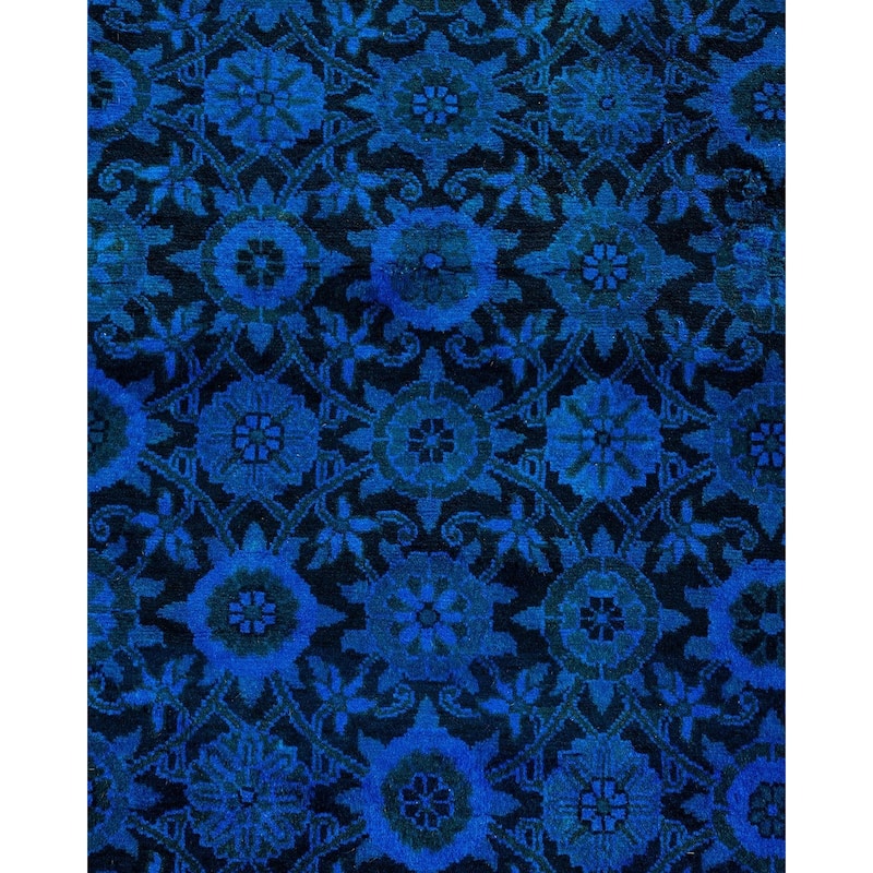 Overton Hand Knotted Wool Vintage Inspired Modern Contemporary Overdyed Blue Runner Rug - 2' 7" x 11' 10"