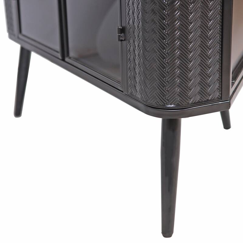 Modern 3-Tier Corner Storage Cabinet with Tempered Glass Doors, Removeable Shelves for Small Spaces